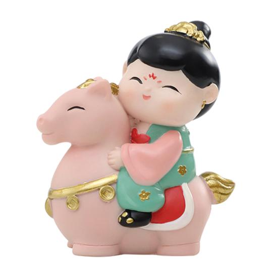 Chinese Style Horse Riding Ornament Cartoon Men Women Resin Figurine Statue Sculpture Home Office Desktop Decoration Souvenir Gift