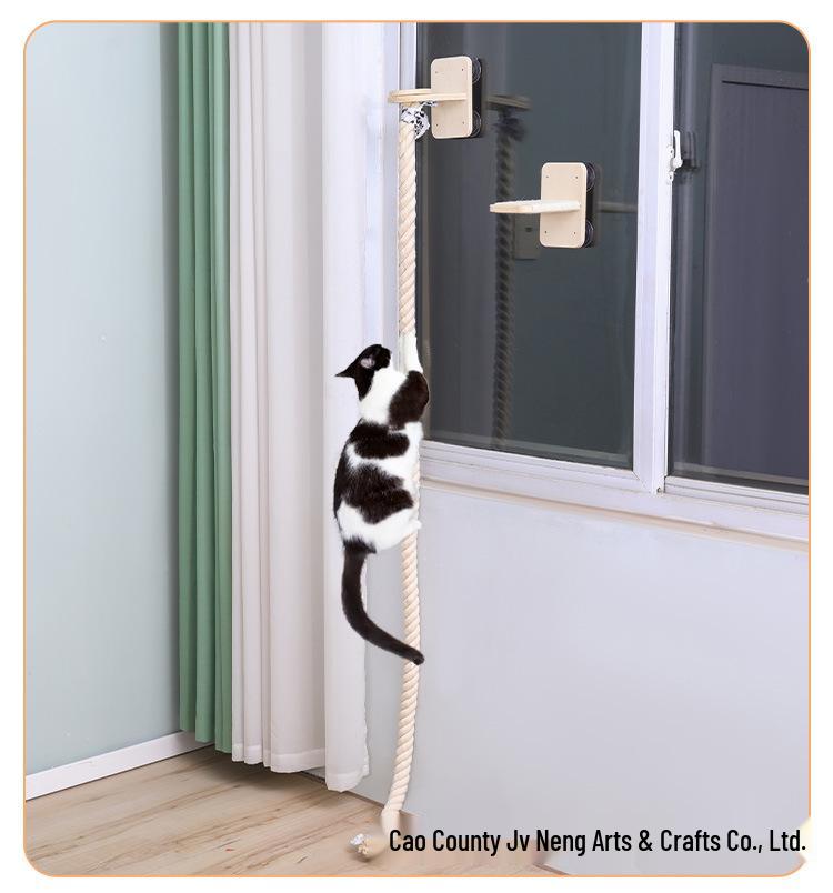 Ceiling-High Solid Wood Cat Tree with Rope Ladder and Jumping Platforms