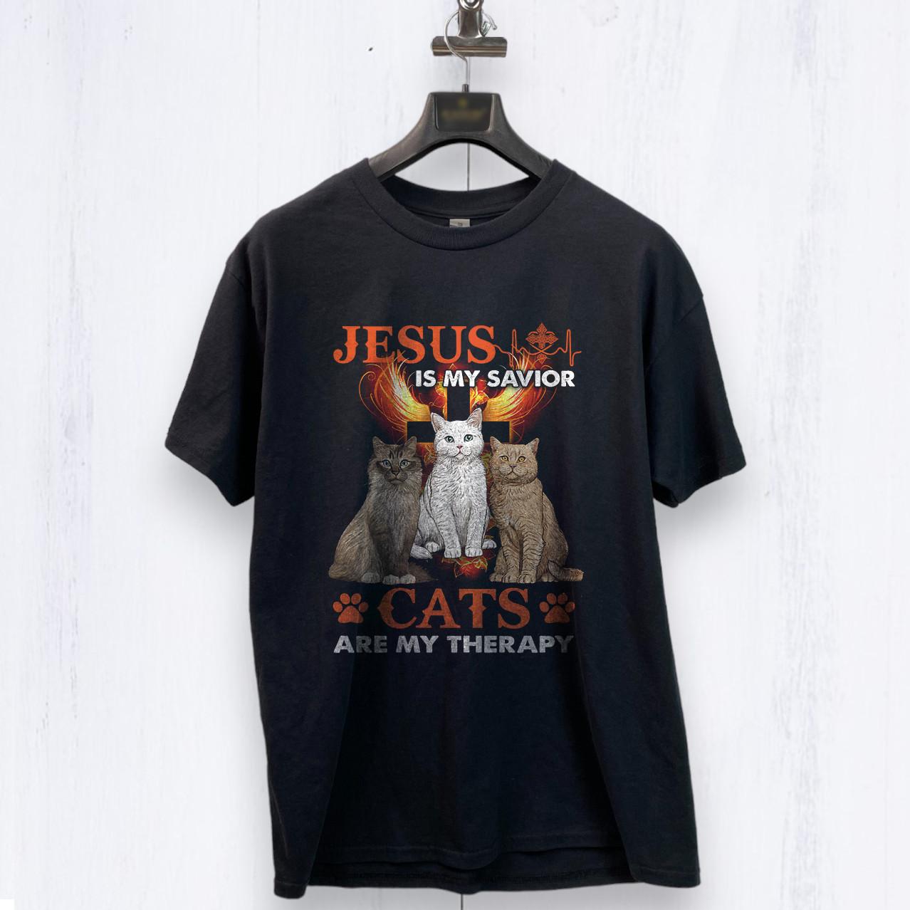 HOT! Cats Are My Therapy Gift For Cat Lover Classic Black Heavy Cotton T-Shirt L