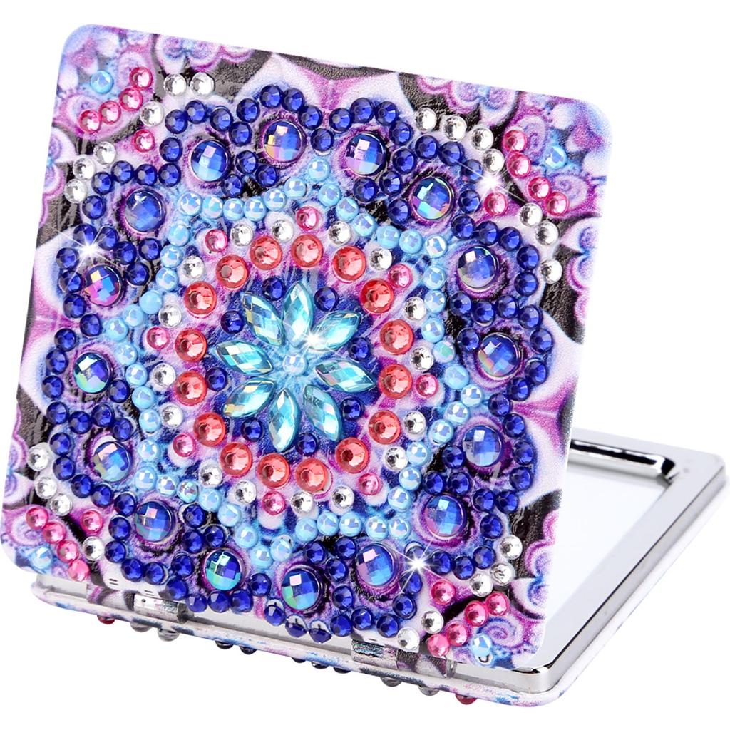 DIY Rhinestone Embroidery Mosaic Makeup Mirror Art Craft Set Double Side Crystal Diamond Mirror Pocket Mirror for Adult and