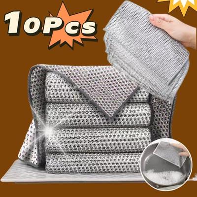 1-10pcs Magic Dishcloth Silver Wire Cleaning Cloths Kitchen Dish Pot Washing Cloth Double-sided Thickened Towels Steel Wire Rags
