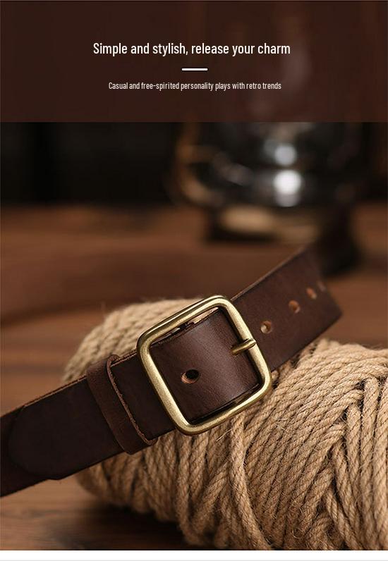 Men's Retro Cowhide Leather Belt, Durable & Versatile for Jeans & Business Attire