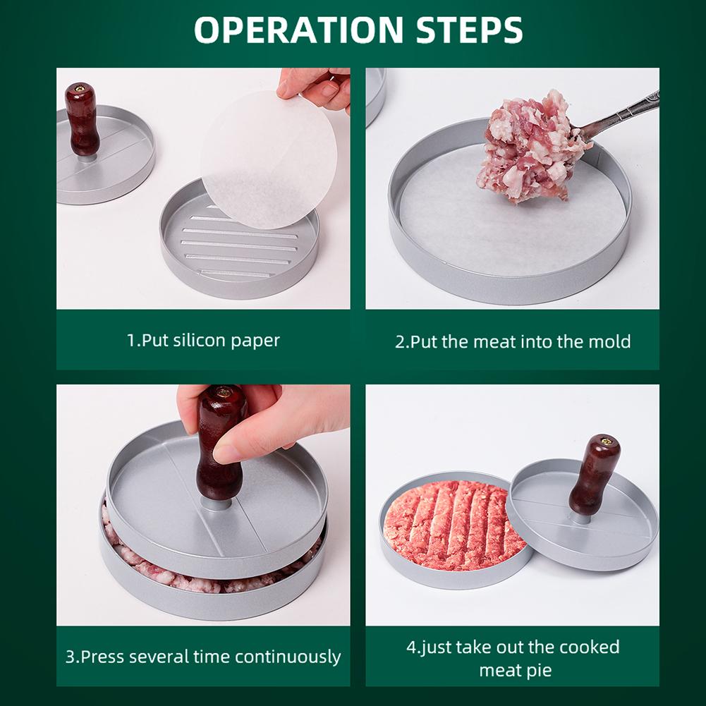 Double Burger Presses Aluminum Non-Stick Burger Meat Patty Press Manual Hamburger Makers Mold Kitchen Meat Patties Making Tool