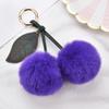 Fashion New Cute Fluffy Artificial Rabbit Fur Ball Pompom Leaf Keychain Cherry Key Chain Handbag Pendant Car Key Chain Ring