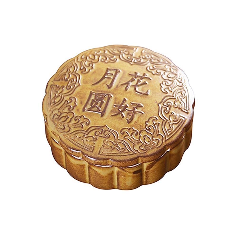 

Antique Tea Storage Container Round Small Storage Box Portable Mooncake Shape Tea Jar Gift Style A