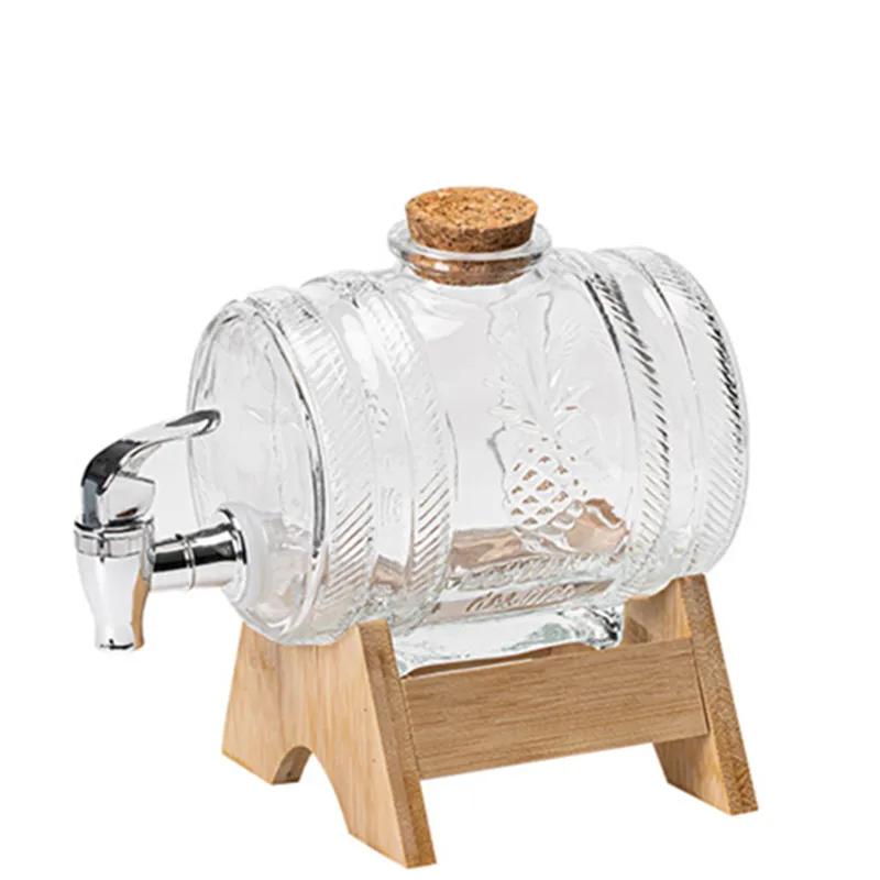 Sticlă de apă rece din sticlă creativă de 1L, cu robinet, sticlă chinezească de sticlă transparentă, bar, petrecere de aniversare, găleată pentru băutură cu suc