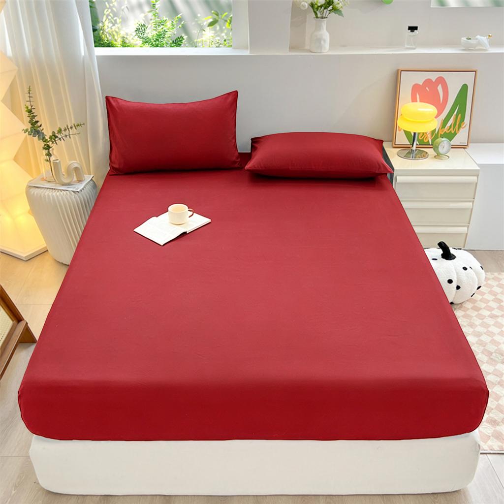 Solid Color Brushed Fitted Sheet Set Simple Mattress Protector Soft Breathable Bed Cover for Home Bedroom