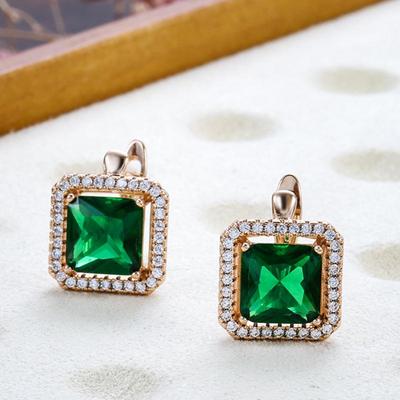 Claw Inlay Green Zircon Gold Color Square Drop Earrings for Women Ethnic Jewelry Luxury Match Accessories