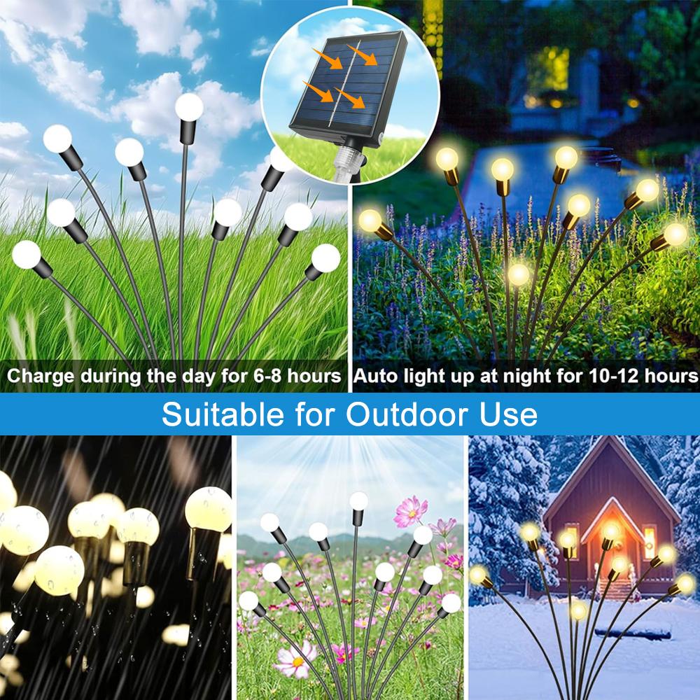 8/10LED Firefly Light RGB Solar Outdoor Firefly Garden Lights Waterproof Swaying Fairy Light for Yard Patio Decoration