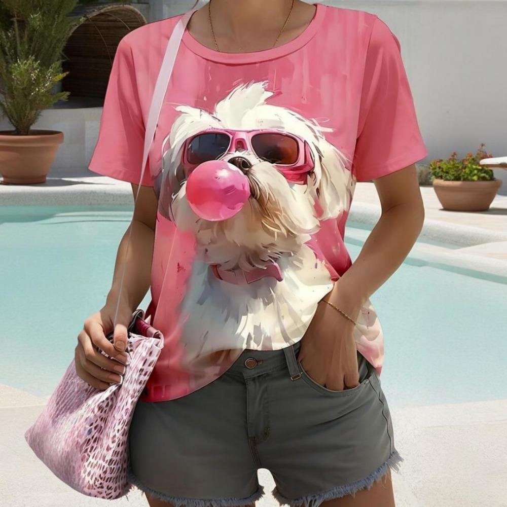 

Модная футболка женская с коротким рукавом летняя для улицы повседневная топы 3D принт животного кошачий узор оверсайз женская одежда XXS