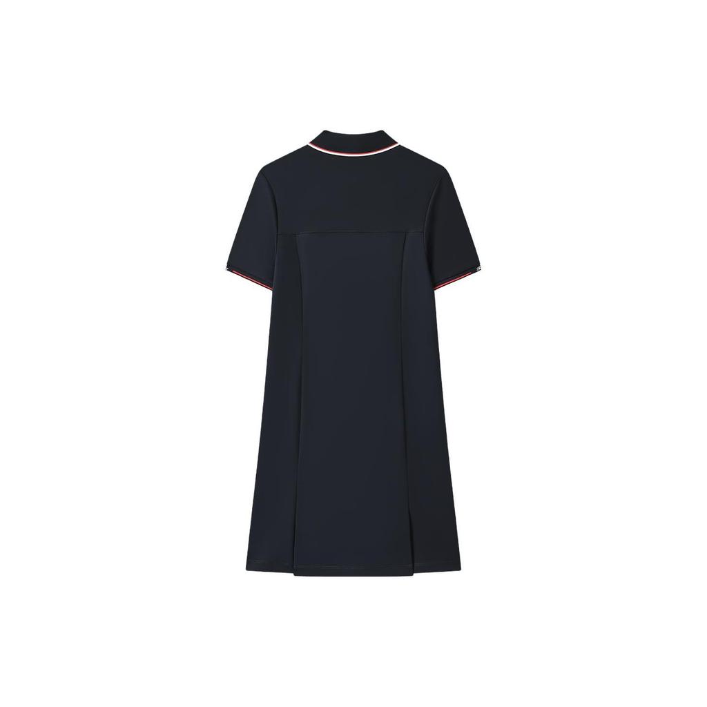 Fila Solid Color Business Polo Neck Short Sleeve Dress Women Dresses Blue F11W321303FNV