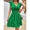 Fashion V-neck Pleated Summer Ruffled Dress Slim Fit Thin Elegant Solid Color A-line Party Casual Short Dresses Streetwear Sweet Simple Women Clothing