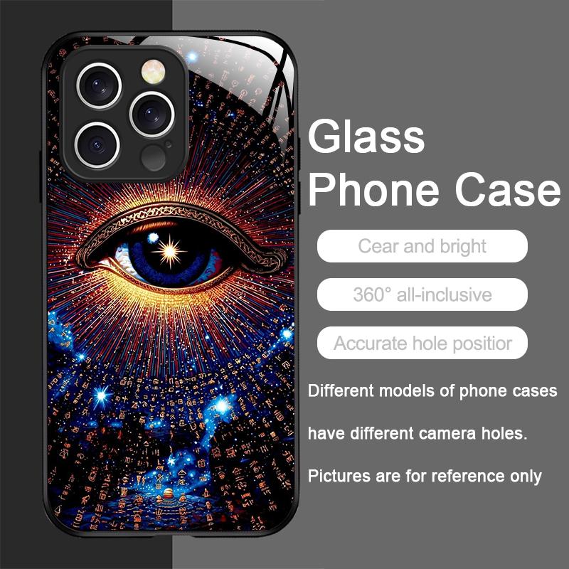 

Retro Devil Eye Mysterious Totem Tempered Glass Phone Case for IPhone 17 16 Pro Max 15 14 13 12 Mini 11 X XS MAX 7 8 Plus Cover iPhone 15 Pro Max