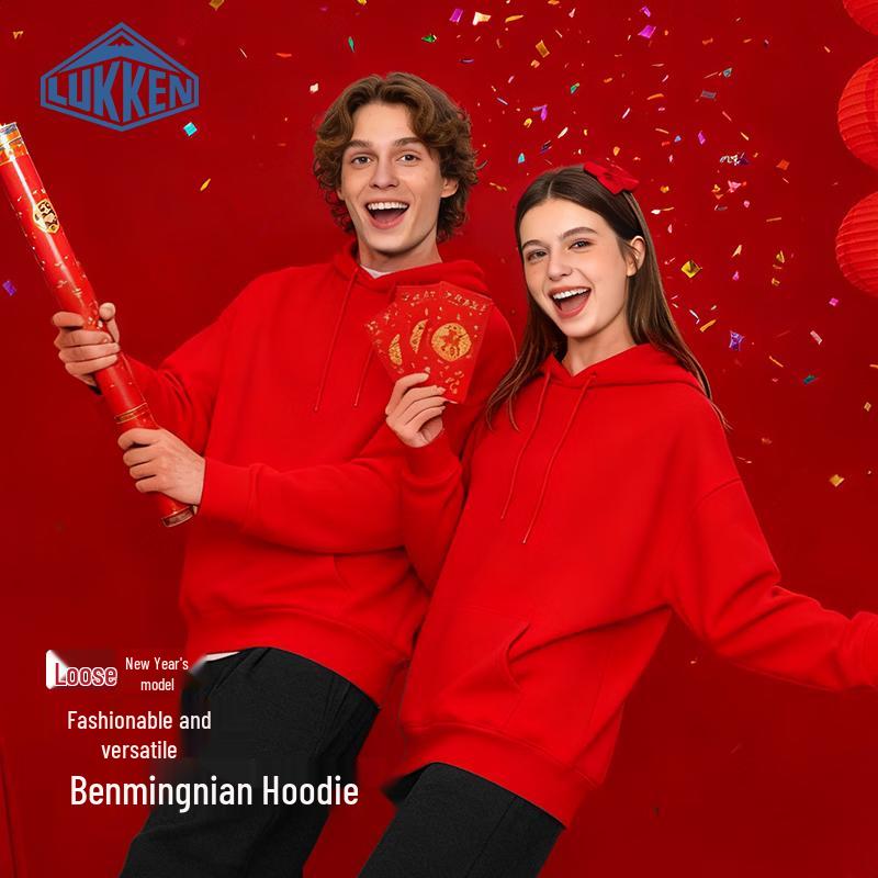 

LUKKEN Unisex American Retro Fleece-Lined Hooded Sweatshirt S