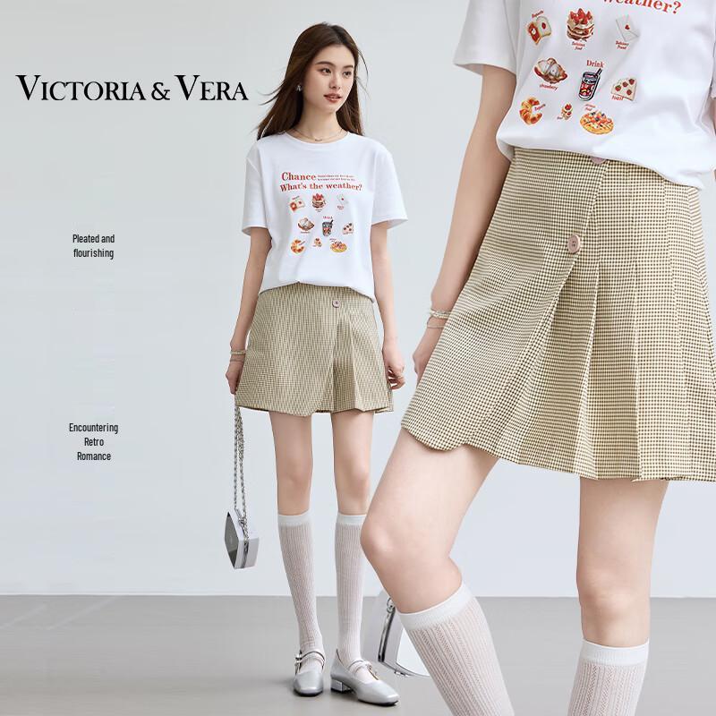 VICTORIA&VERA Women s Versatile Plaid A-Line Anti-Exposure Pleated Mini Skirt M