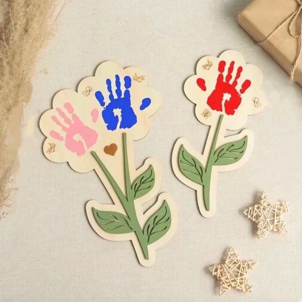 Ornament DIY Handprint Sign Hand Painted Flower Table Decor Mother's Day Plaque Kids DIY Painting