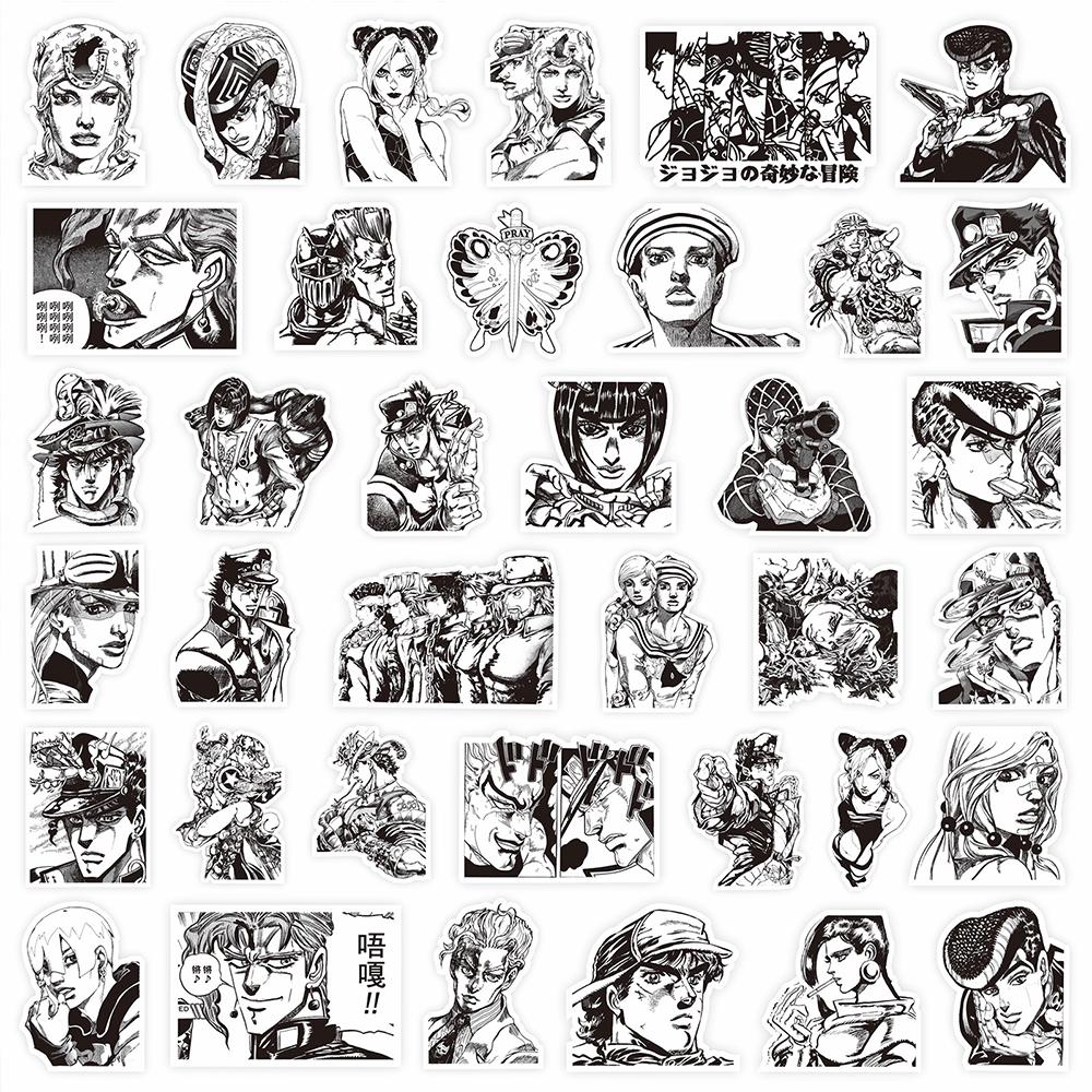 10/30/77pcs Black White Anime JoJo's Bizarre Adventure Stickers Graffiti Notebook Phone Bike Cool Cartoon Decals Toys Gifts