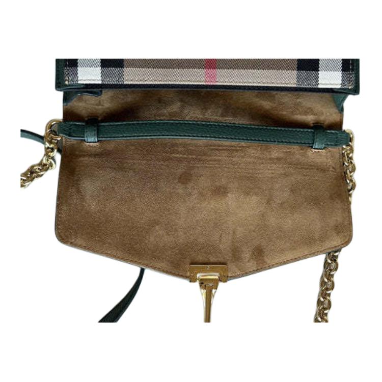 Burberry Check Print Flap Closure Small Calfskin Crossbody Shoulder Bag Women bags Green 80801611