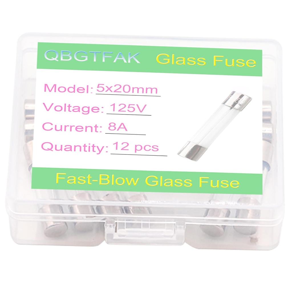 12 Pack 5x20mm 8A 125V Fuse 0.2x0.78 inch 8 amp 125V Quick-Blow Glass Fuse