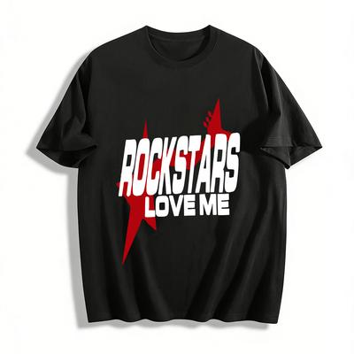 Vintage Rockstil Bedrucktes T-Shirt Unisex Lockere Passform Baumwoll-Oberteil Streetwear Trend Lässiges T-Shirt Reines Baumwoll-T-Shirt