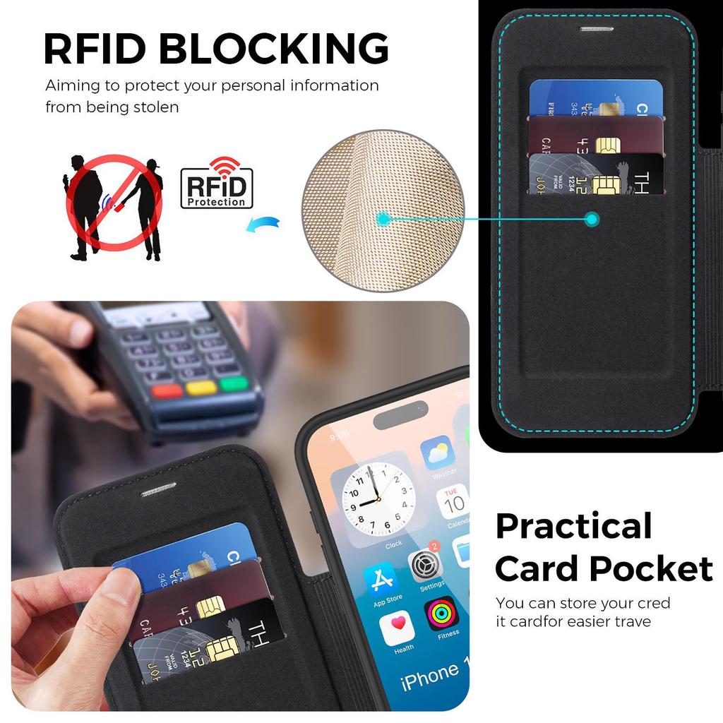 Apple iPhone 17 Pro Max/16/15 Pro Magnetic Flip Leather Case with Stand & Anti-Theft Brush