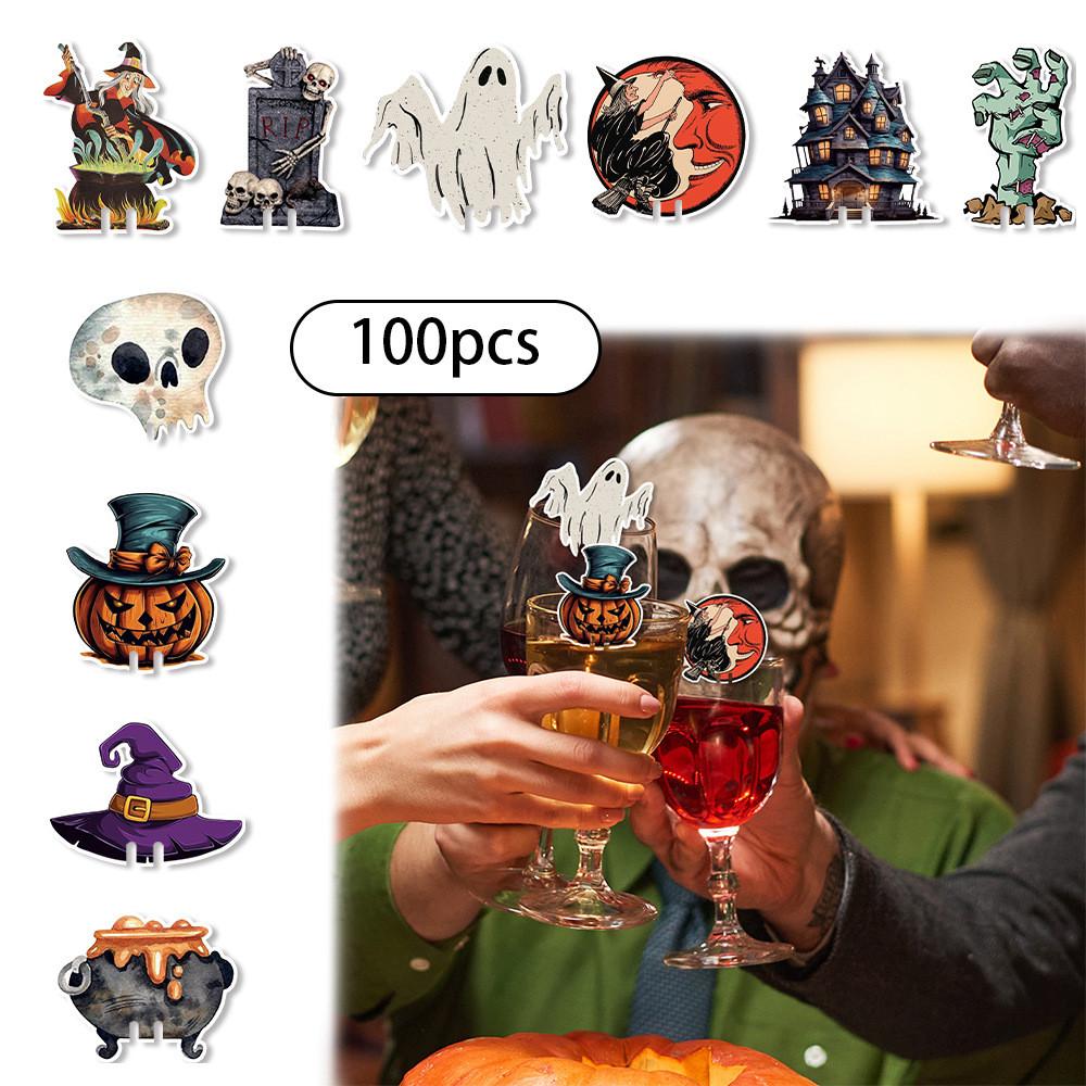 Decor Halloween Table Wine Glass Plugin Set With Ghost And Elements Pumpkin