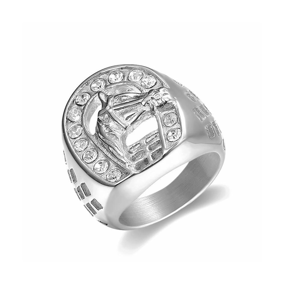 Fashion Punk Golden Color Animal Horse Head Rings for Men 316L Stainless Steel Big Rapper Ring Biker Band Hip Hop Party Jewelry