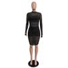 Women’s Sexy Three Piece Outfit Long Sleeve  Sexy Sheer Ruched  Mesh Dress with Vest and Shorts