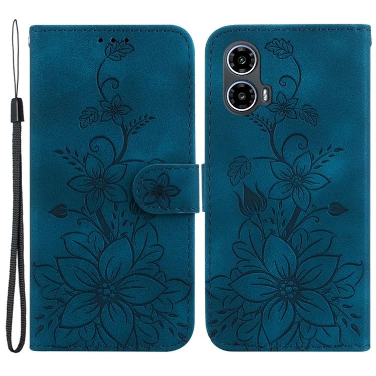 

For Motorola Moto G34 5G Leather Case Wallet Phone Cover Imprinted Flower