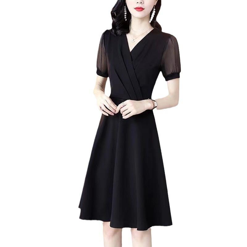 Black Skirt Women's Summer New Temperament Slim and Thin A-word Dress Hepburn Style Small Black Dress