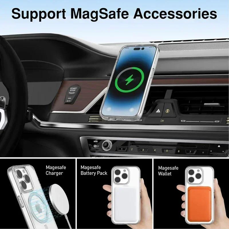 Magnetic Clear Case For For Iphone 16 17 Air 15 14 13 12 11 Pro Max Plus mini Funda For Magsafe Silicone Transparent Cover