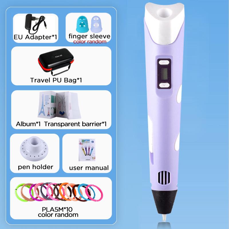 Kinder 3D-Stift 3D-Zeichen Druckstift LCD-Bildschirm Netzteil 40 Farben 200M PLA-Filament Kinder Jungen Mädchen Geburtstag DIY-Geschenk