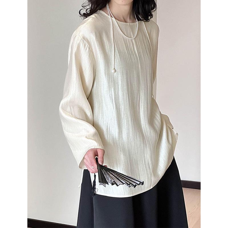 

Juzhi Women s Autumn Retro Cool Loose Round Neck Shirt Medium