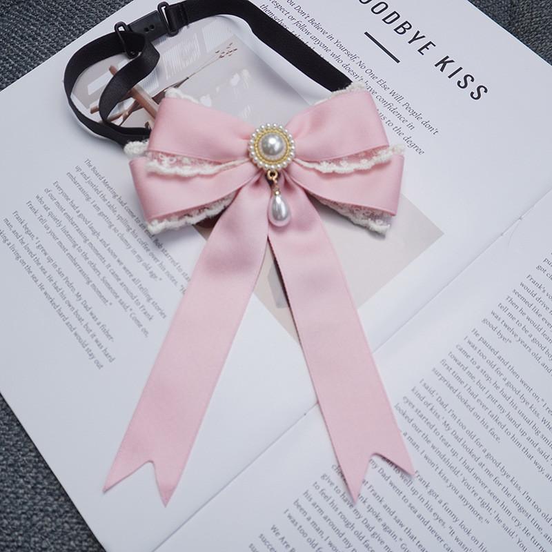 Girl Lace Pearl Bow Tie With Adjustable Back For Elegant Winter Fashion