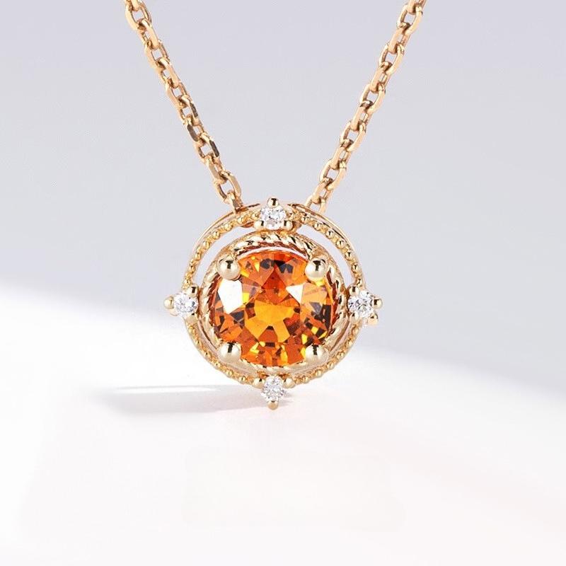 Natural Fanta Garnet Pendant in 18K Gold on a Sterling Silver Layered Chain 925 silver