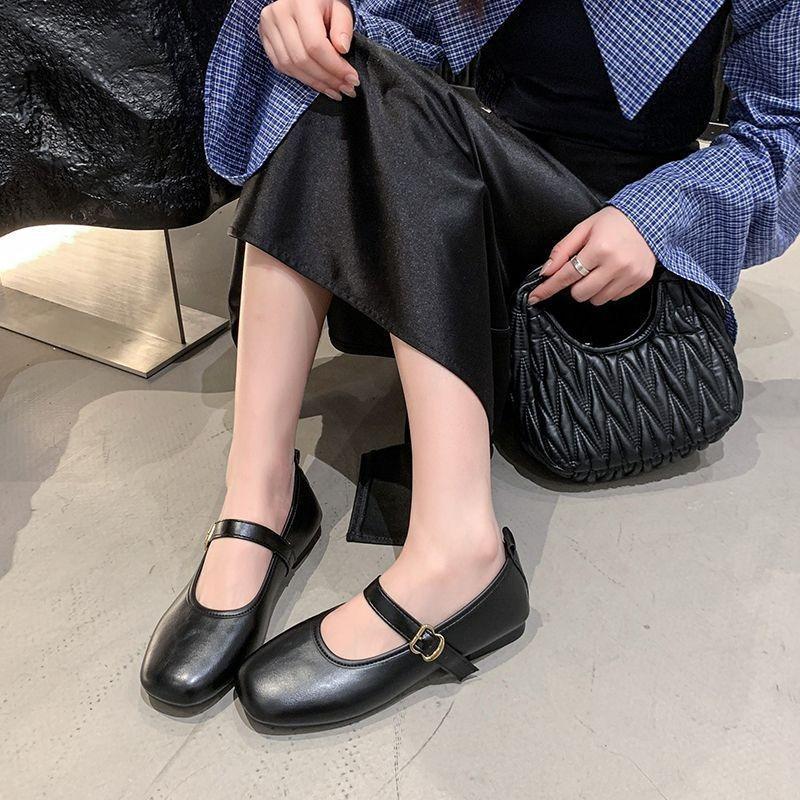 Fashion Versatile Single Shoes for Women's Spring and Summer New Square Head One-word Buckle with Flat Bottom Doudou Shoes for Women