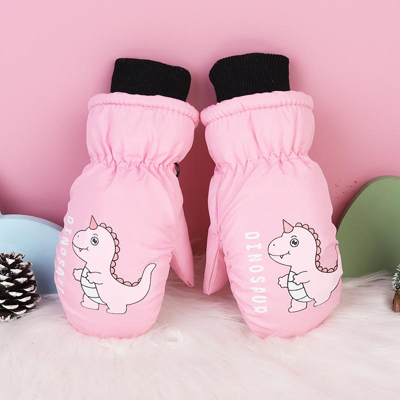 

Children s Three-Layer Thickened Fleece Insulated, Windproof,Snow-Playing Cartoon Mittens With Webbed One Size