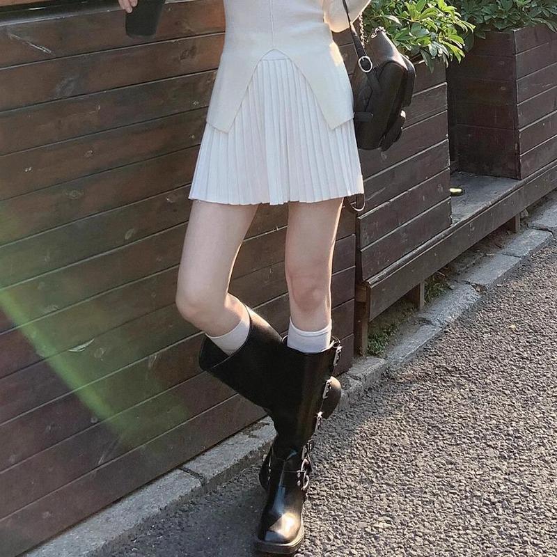 

Chanlan Apricot Pleated Skirt: Women s High-Waist Petite Skirt for Spring/Autumn 2025 M