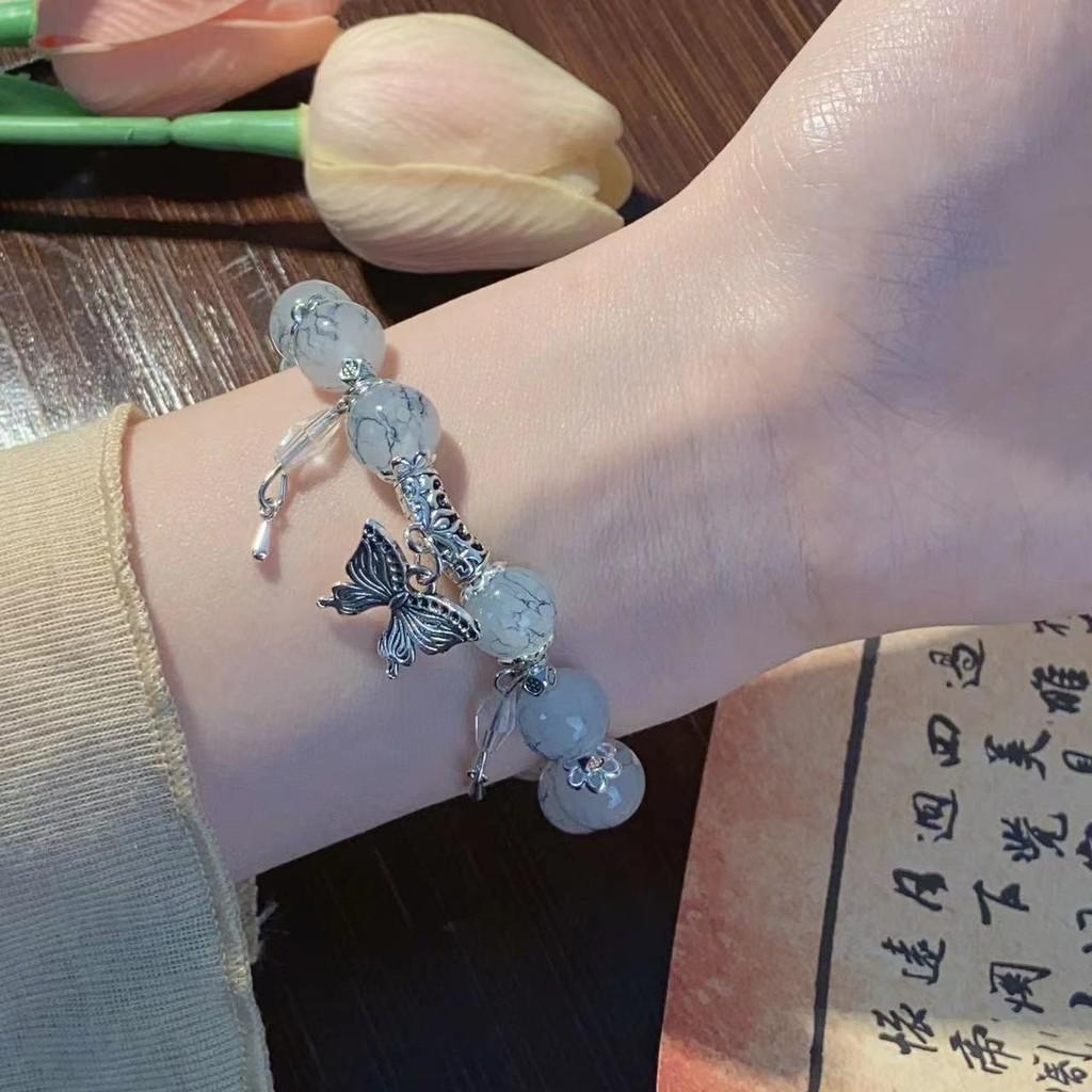 Gradient Elegant Blue Gemstone Butterfly Bracelet For Women Luxurious Summer Jewelry