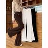 Pantalon Évasé en Velours Côtelé Noir Vintage pour Femme, Décontracté, Taille Haute, Design Automne Hiver