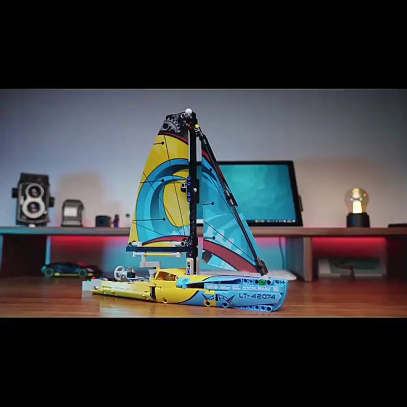 Technische Rennjacht Bausteine Zusammenbauen Steine Boot Verformungsspielzeug Geschenk für Kinder Jungen