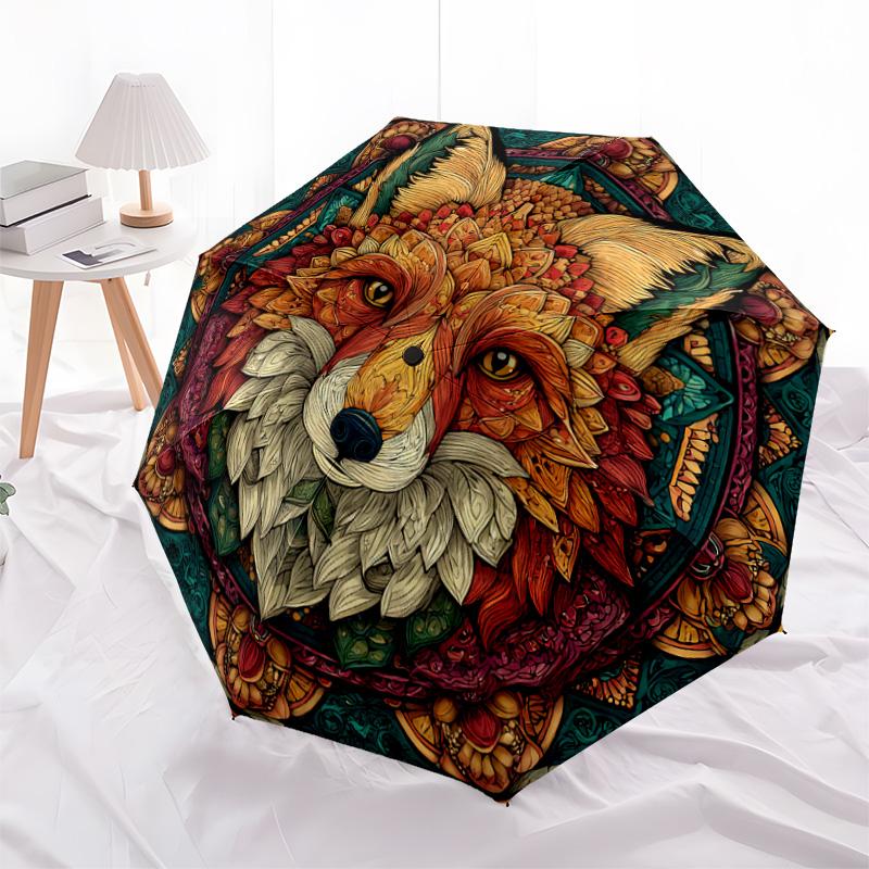 1 PC Automatic Folding Umbrella - Fox Pattern, Portable & Foldable Design with 8 Ribs, Christmas Birthday Gifts