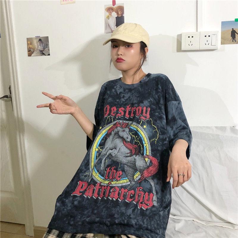 Dámske letné tričko s krátkym rukávom a potlačou písmen s okrúhlym výstrihom, voľný top s krátkym rukávom, streetwear tričko s batikovanou potlačou