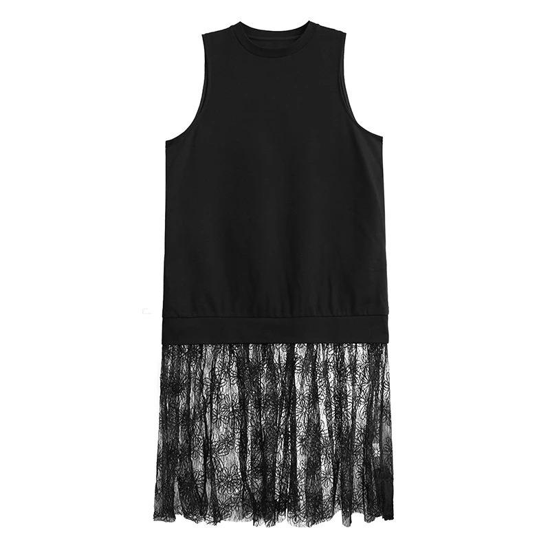 

XITAO Mesh Patchwork O-neck Female Dress ZMY1165 One Size чёрный