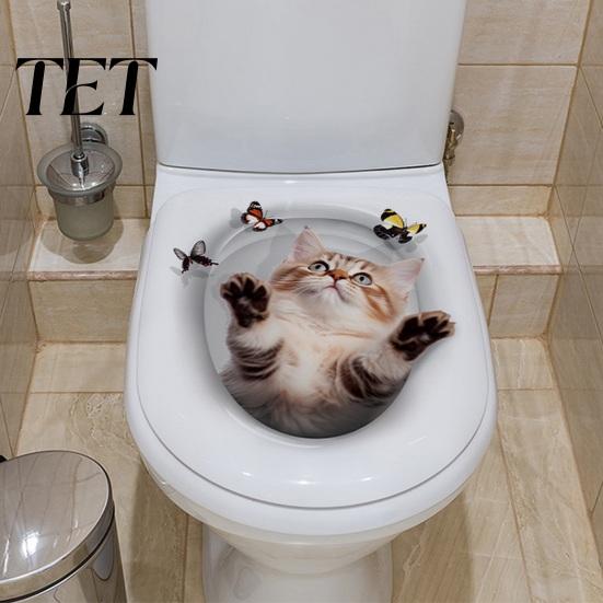 Wasserdichte Toilettensitz-Aufkleber 3D Cartoon Katze Sticker, Niedliche Tier Deckel Kreative Kunst Aufkleber, Lustige Selbstklebende Badezimmer Wanddeko Einfach Abziehbar