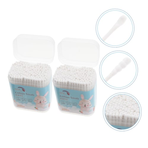 MUSISALY Natural Baby Cotton Swabs, 400 Round Spiral Head Swabs for Baby's Ears, 2 Boxes