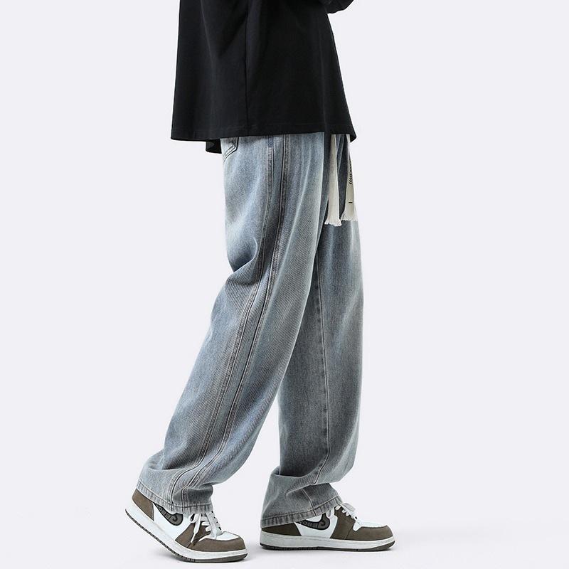 Retro straight jeans men's spring and summer thin loose casual wide-leg trousers American trendy brand boys high street pants