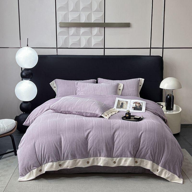 

G5Z Thickened Milk Fleece Coral Bedding Set: Winter Duvet Cover + Double-Sided Bed Sheet + Fleece Three-Piece Set 1.5 Bed Flat Four-Piece Set - Duvet 150x200