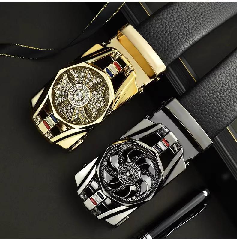 Piper Men's Diamond-Inlaid Leather Belt with Automatic Buckle