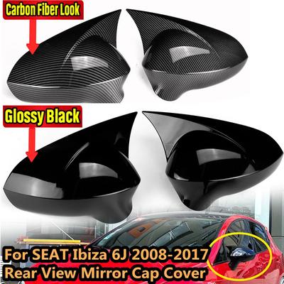Glossy Black/Carbon Fiber Look Rearview Wing Mirror Covers Caps For Leon MK2 1P Ibiza MK4 6J 2008-2017 Mirror Case Cover